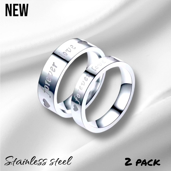 NWT Silver 2 Ring Set *Forever Love* Stainless Steel Band Rings - Picture 1 of 11